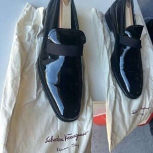 Salvatore Ferragamo Glossy Black Men's Slip-Ons